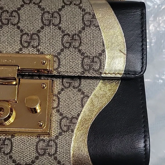 GUCCI Tricolor GG Supreme Canvas And Leather Medium Padlock Shoulder Bag - Picture 7 of 16